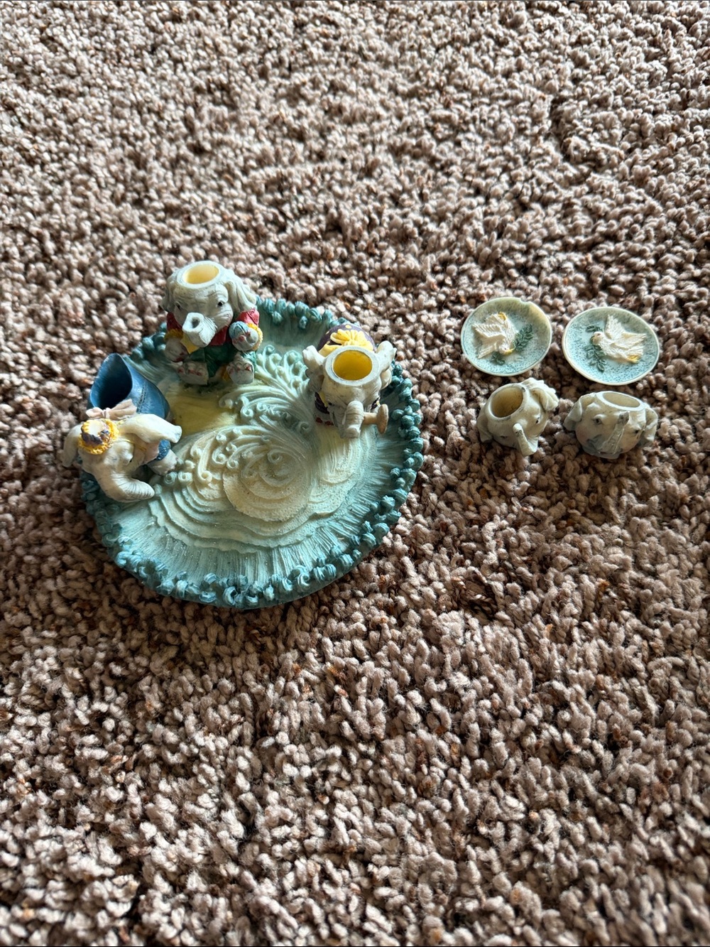 Elephant miniture Tea set Accent Set in Aqua and Cream